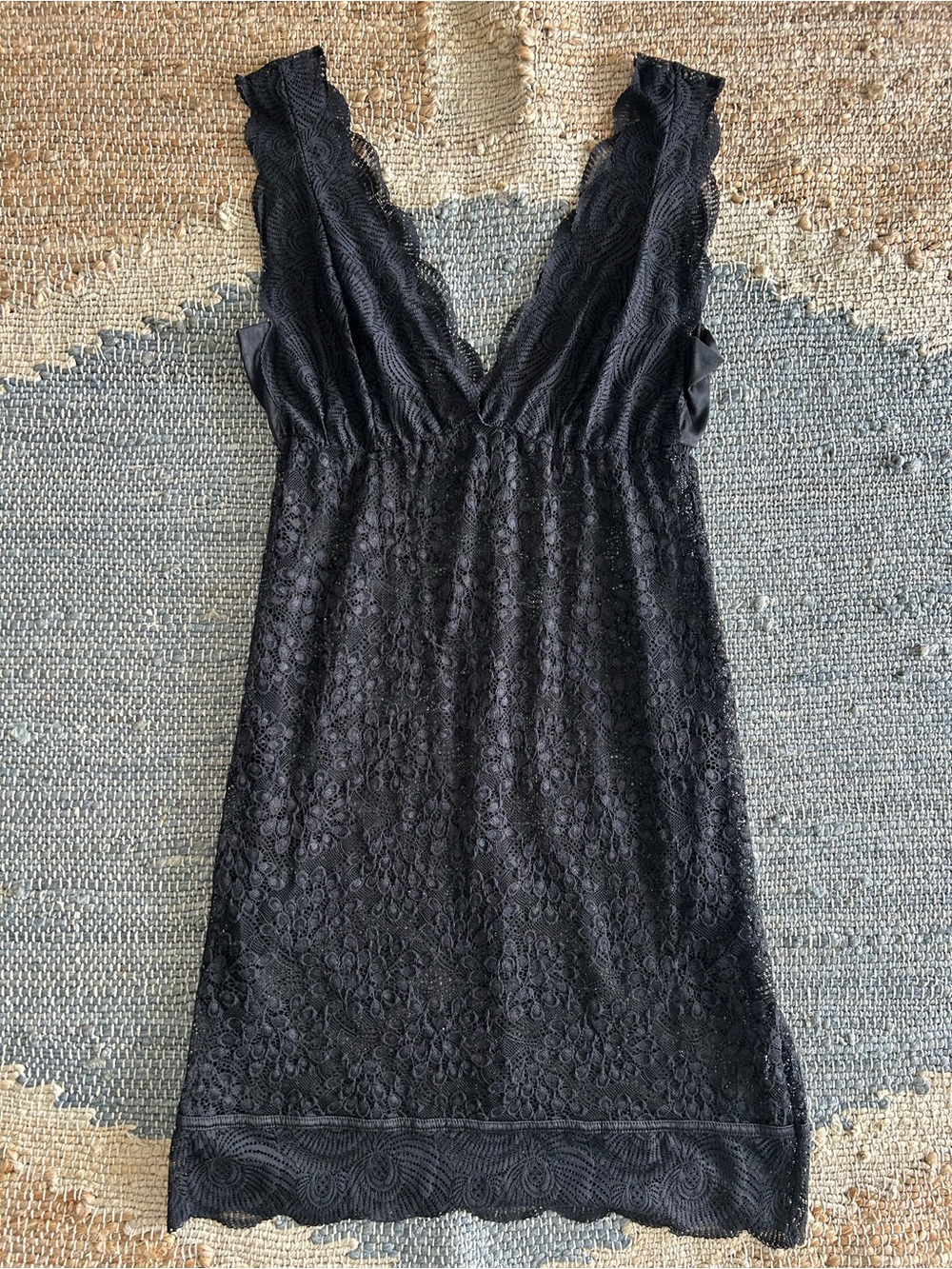 Intimissimi Black Floral Lace Mini Slip Dress Nightgown Deep V Size L